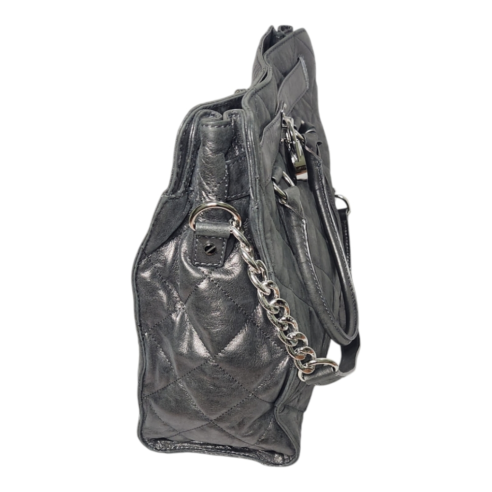 MICHAEL KORS Hamilton Quilted Metallic Gray Tote/Shoulder Bag - Picture 7 of 17